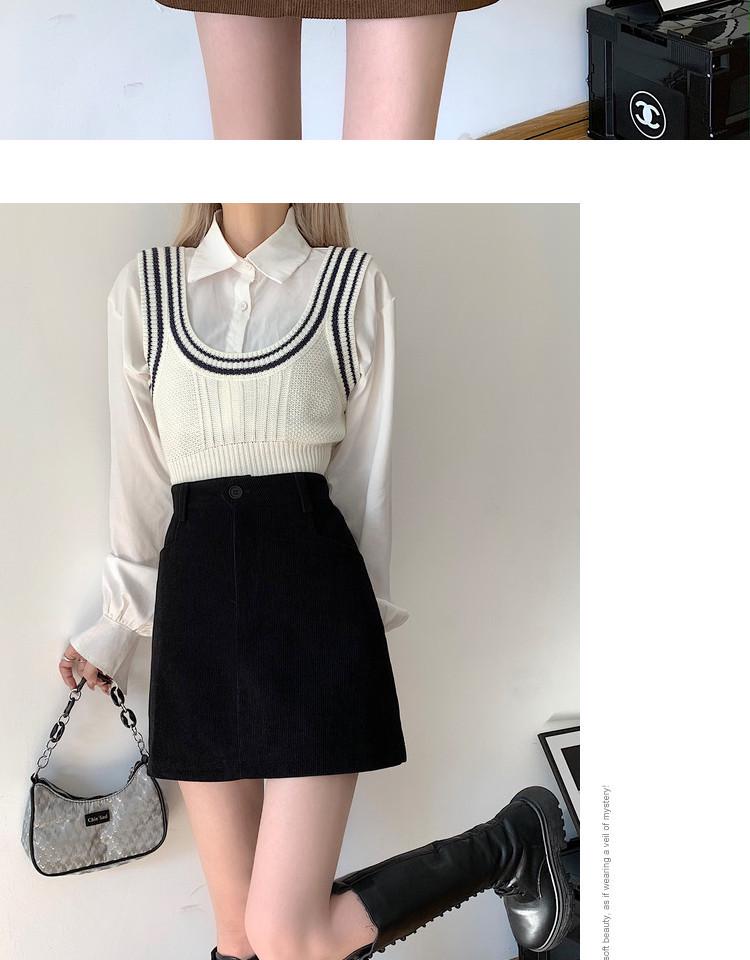 Plus Size Women's Coffee Corduroy A-line Skirt - Autumn/Winter Hip-Hugging Retro Brown Short Skirt