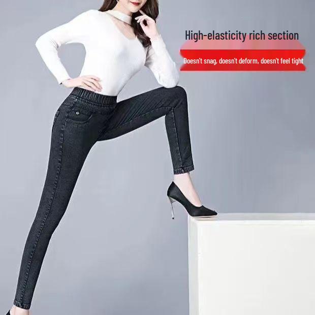 2025 Damen Fleecegefütterte Elastische Taille Schlankmachende Hohe Taille Stretch Skinny Straight-Leg Jeans