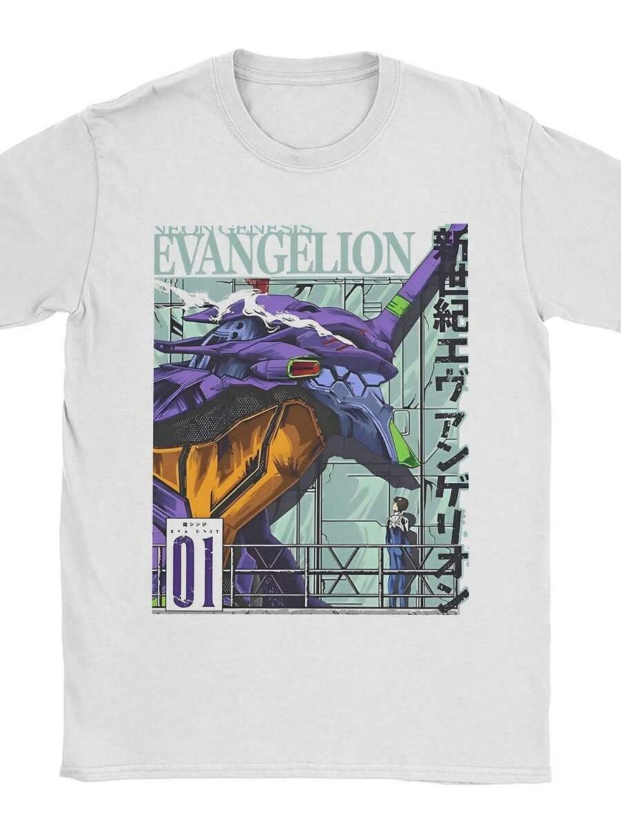 

01 Футболки EVANGELION для унисекс одежды Хип-хоп ЕВА Аниме Свитшот с круглым вырезом Короткий рукав S