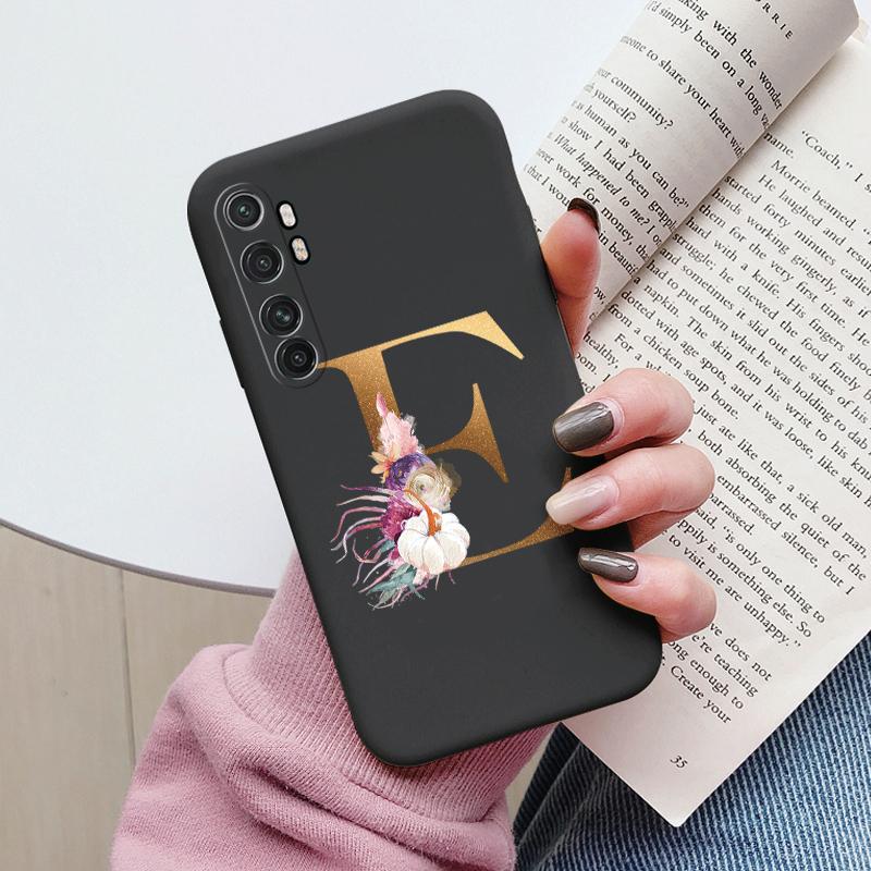 Letter Case For Xiaomi Mi Note 10 Lite Back Cover Retro Flowers Pink Black Soft TPU Initial Fundas For Xiaomi Note10 Lite Coque
