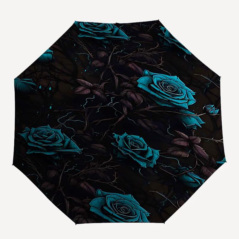 

1pc Rose FlowersOpen/Close Umbrella-Windproof, Compact Travel Umbrella, Sturdy 8-Rib Shaft, Outdoor Accessory1189