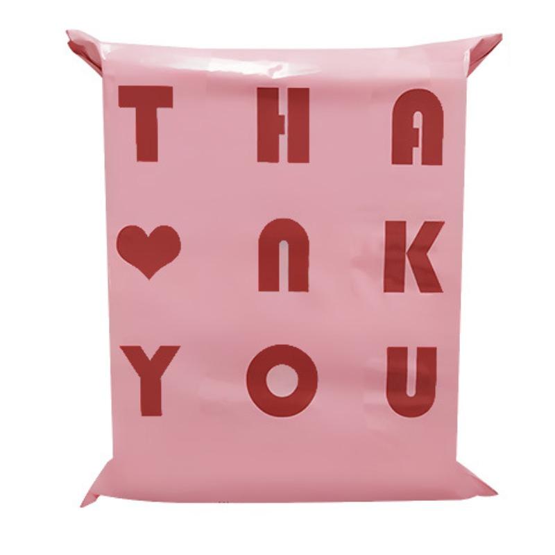 

100Pcs/pack Plastic Mailing Bag THANK YOU Heart Pattern Envelope Courier Bag PE Waterproof Thicken Express Postal Packaging Bags 17x30cm