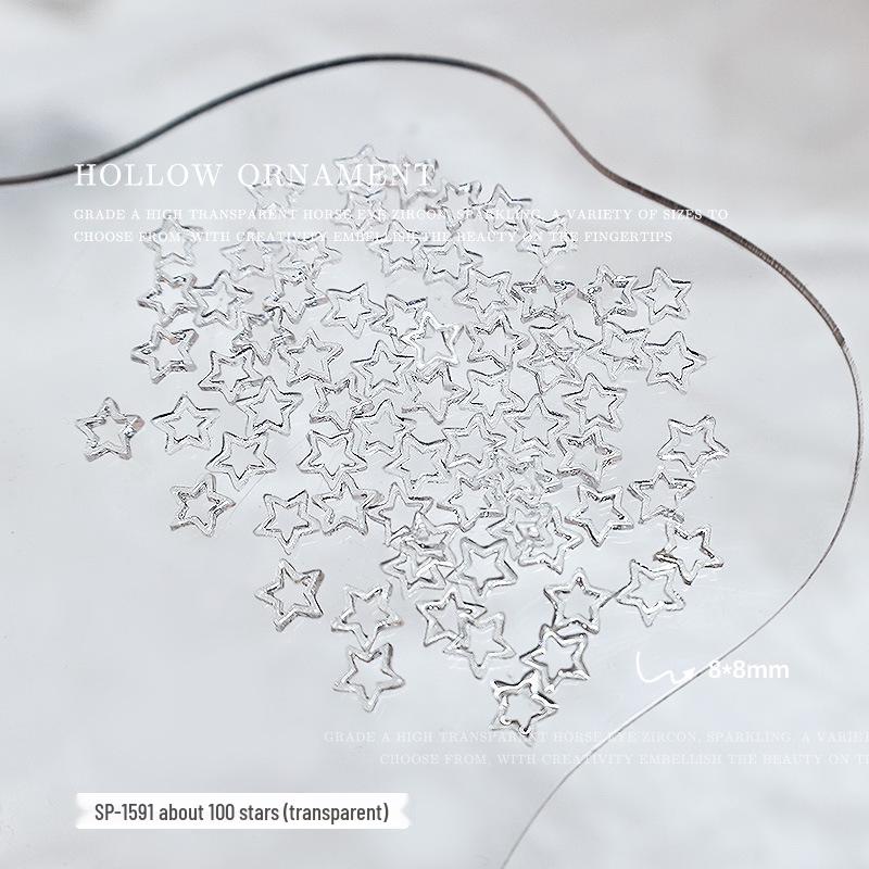

Ice Transparent Star & Heart Resin Nail Charms - Translucent Hollow Designs (Approx. 100 Pieces)