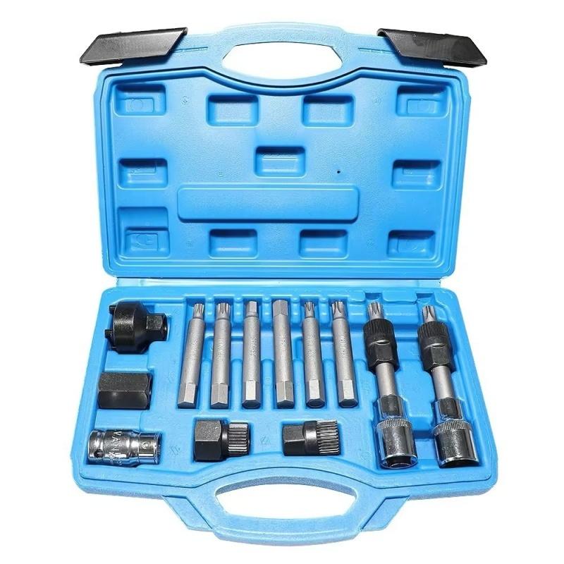 13 Pcs/Set Universal Alternator Freewheel Pulley Removal Engine Auto Tool Set Car Belt Removal Wrench Tool