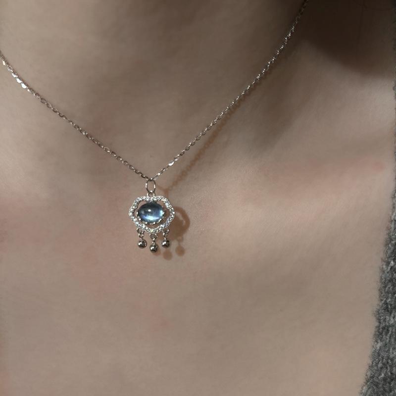 Blue Opal Ruyi Pendant Necklace Female Retro Personality Simple Versatile Temperament Fashion Neck Chain Collarbone Chain