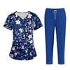 Plus SizePrinted Scrub Working Uniform Tops For Women's Cross V-Neck Halloween Print Short Sleeve Fun T-Shirts Workwear Tee With Pockets