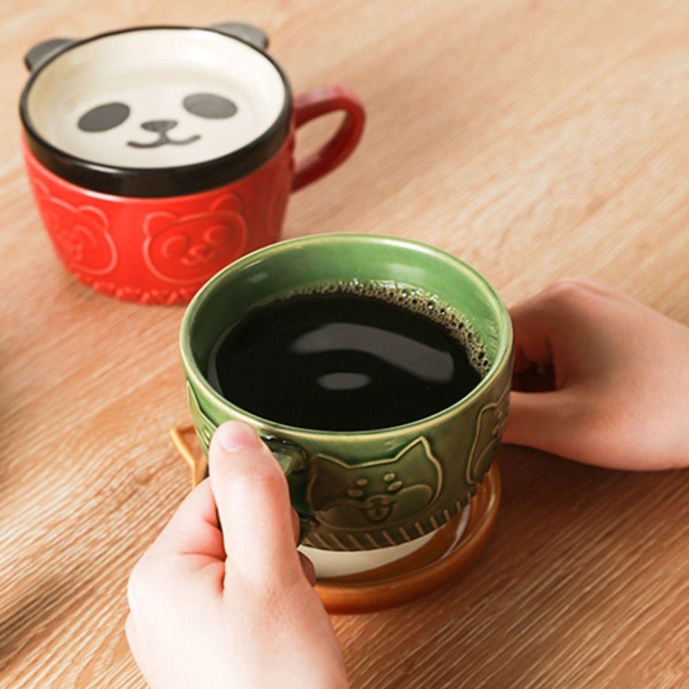Cat Alpaca Ceramic with Lid Creative Novelty Tumbler Cup Coffee Mug Tea Cup Drinkware
