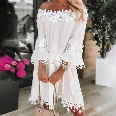 Black White Sheath One Shoulder Lace Lace Dress Women's Fashion Spring Long Sleeve Dresses