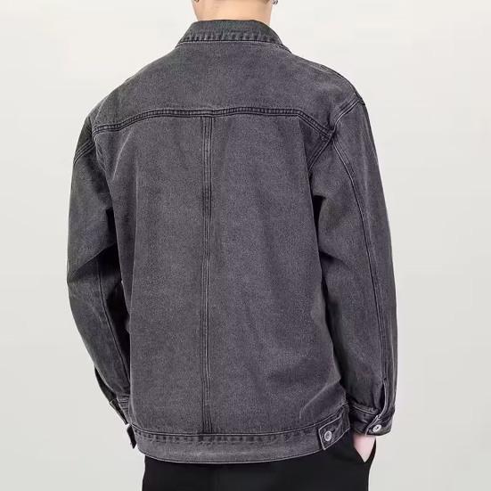 Men Autumn Jacket Long Sleeves Thermal Buttons Pure Color Autumn Denim Jacket for Daily Wear