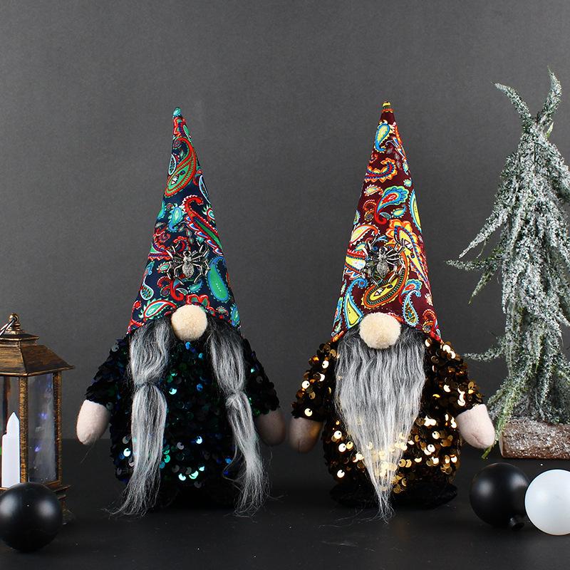 Halloween Faceless Old Man Doll Tabletop Ornament Ghost Sequins Gnome Doll Decorative Props