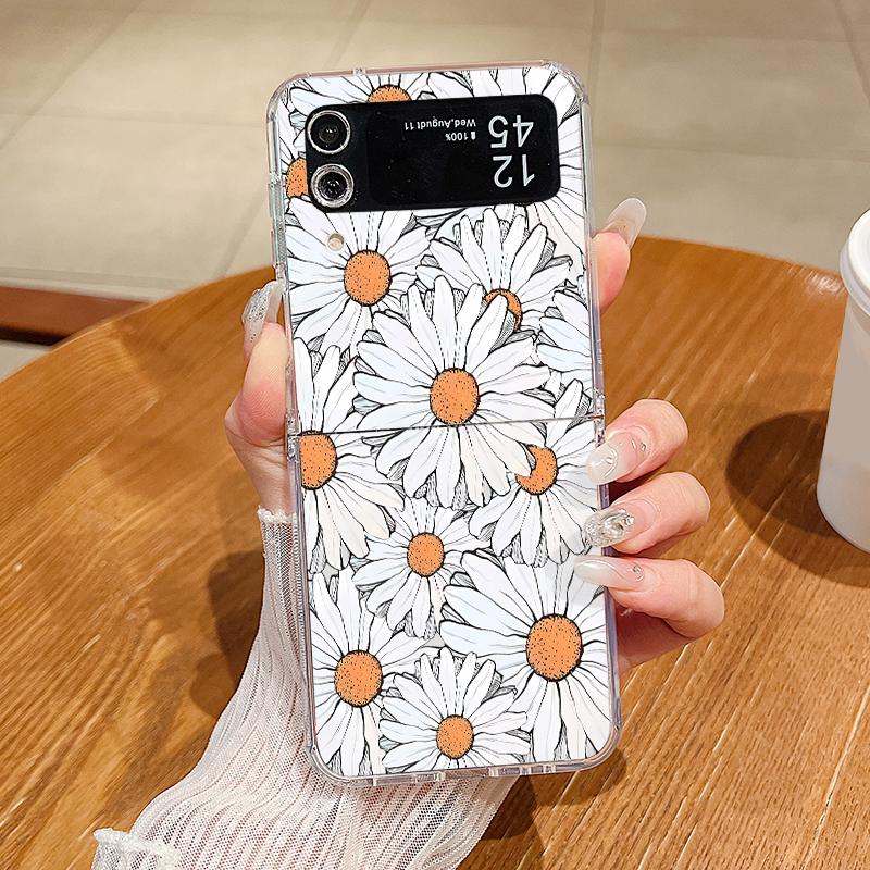 Luxury Daisies Rose Flower Case For Samsung Galaxy Z Flip 6 Hard PC Folding Cover For Samsung Z Flip 5 4 3 Flip5 Flip6 Flip4