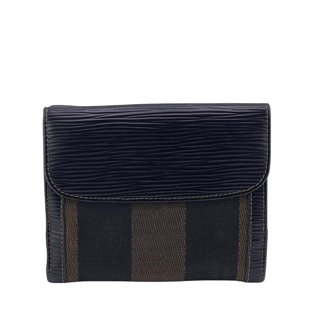 FENDI Compact Wallet W Hook Wallet canvas Pecan Bifold Wallet black canvas mens Used