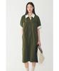 STUDIO TOMBOY Color Block Collared Short Sleeve Dress_Dark Khaki 9176241983