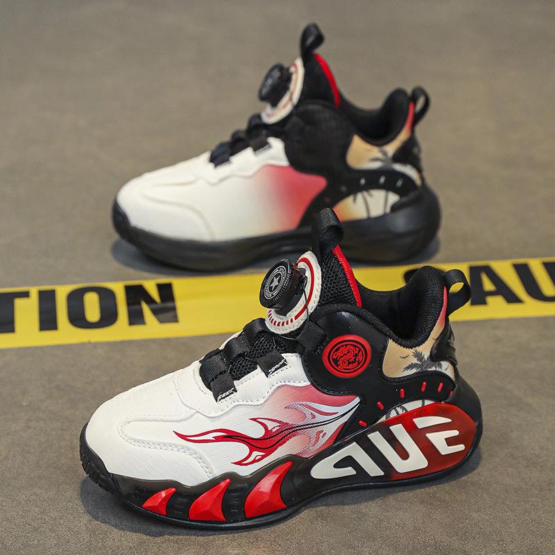 Rotating button boy's shoes children's summer mesh breathable primary school students sports shoes medium and large children's casual basketball shoes