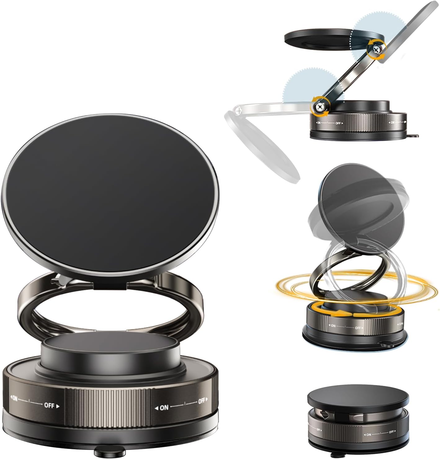 360° Vacuum Magnetic Mobile Phone Holder Car Mount Electric Vacuum Magnetic Holder Foldable Strong Suction Stand Cell Phone