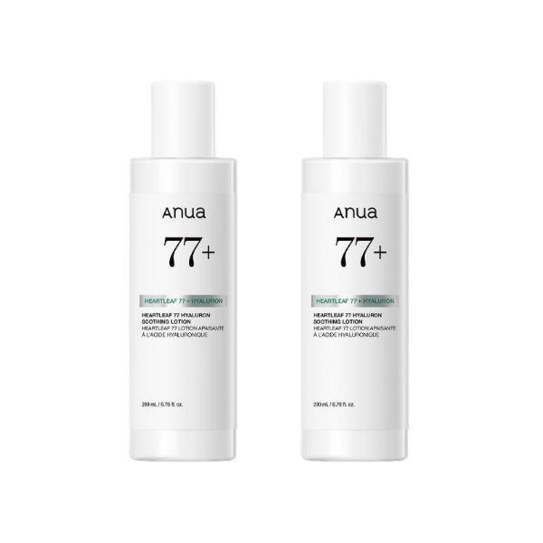 Anua Heartleaf 77 Hyaluronic Acid Soothing Moisture Lotion Hydrating Face Emulsion 200ml x2