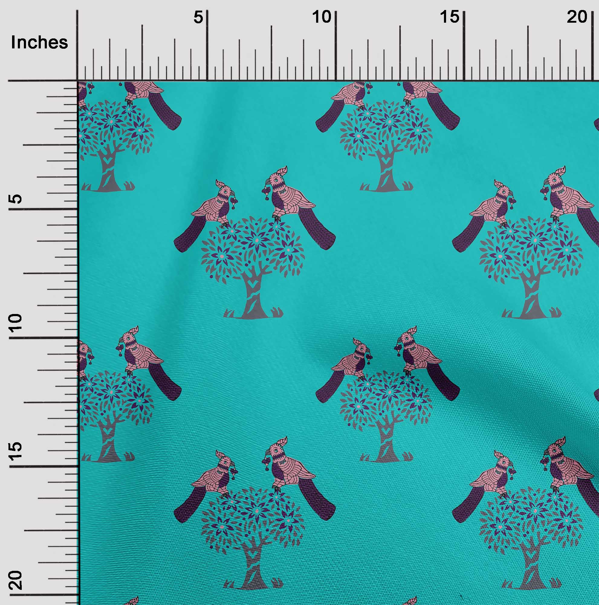 

oneOone Cotton Flex Fabric Bird & Tree Block Fabric Prints By Yard 40 Inch 42 Inch - Viscose Chiffon синій