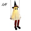 Bewegungsaktivierte Geister-Display Halloween Hängende Schaukel Dekoration Leuchtend Groß Schwingend mit Gruseligen Partydekorationen Hexenhut Und Gestreiften Beinen für
