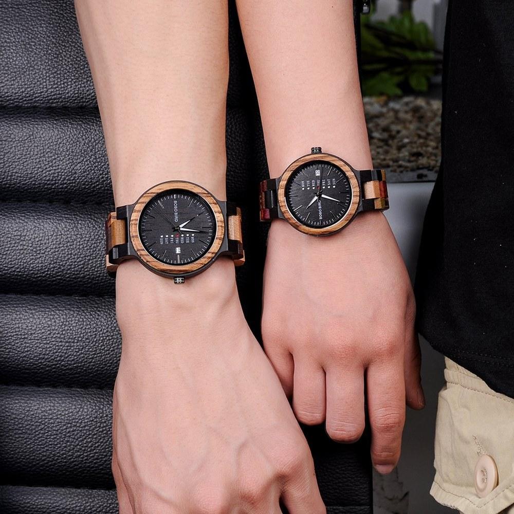 BOBO BIRD Men's and Women's Wooden Watch Colorful Wooden Wristwatch Day and Date Display Multi-functional Handmade Quartz Sports Chronograph Unique