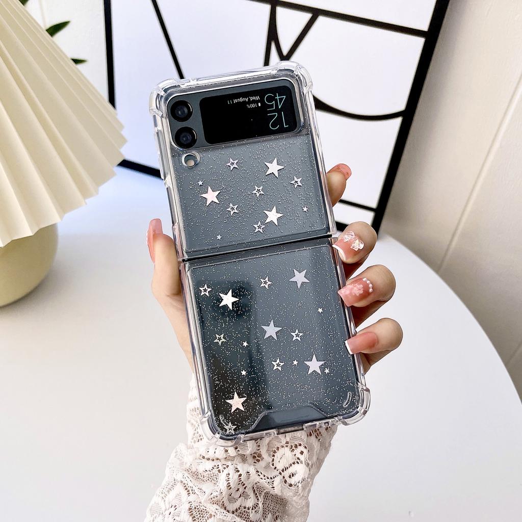 For Samsung Galaxy Z Flip 4 3 Case Transparent Glitter Star Love Clear Shockproof Back Cover For Samsung Z Flip4 Zflip3 5g Case