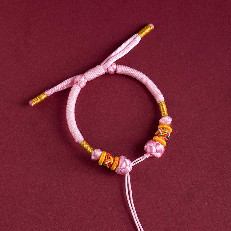 Red Rope Choker with Threadable Beads, Baby Pendant, and Padlock - Handmade Weaving