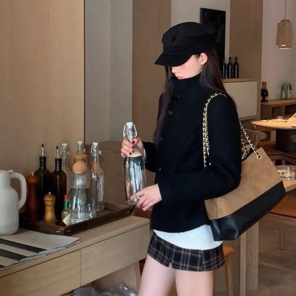 Stehkragen Dicker Mantel Einfarbiger Übermantel Mode Lässige Jacken Street Style