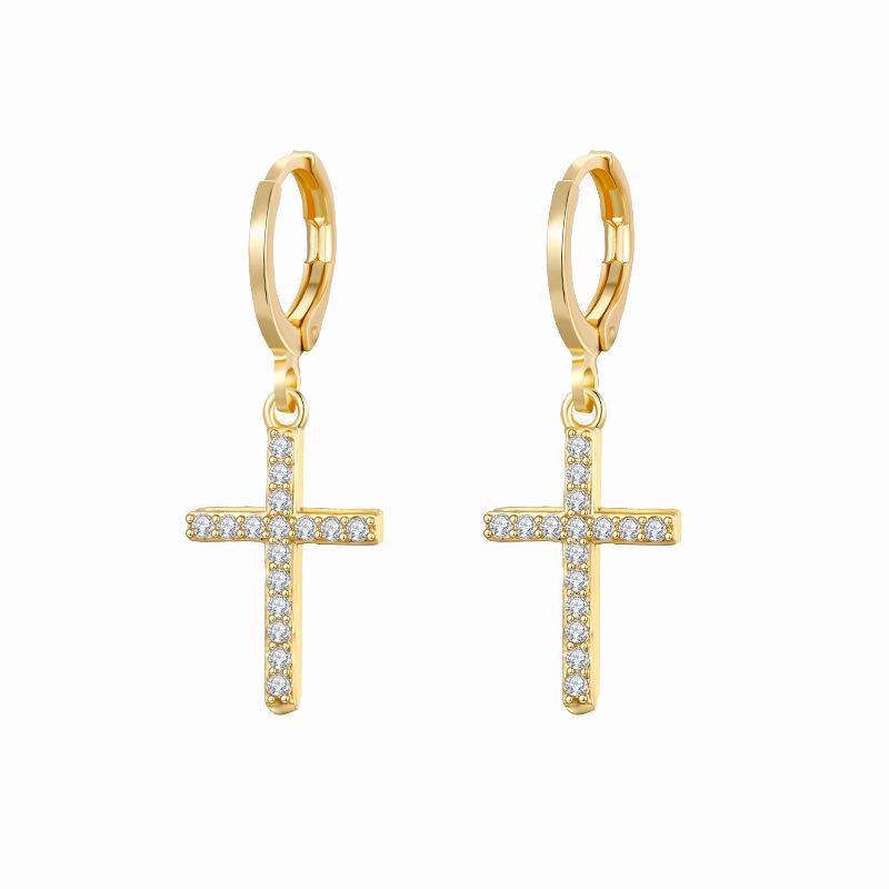 Rhinestone Zircon Peach Heart Cross Dangle Earrings In Ins Style