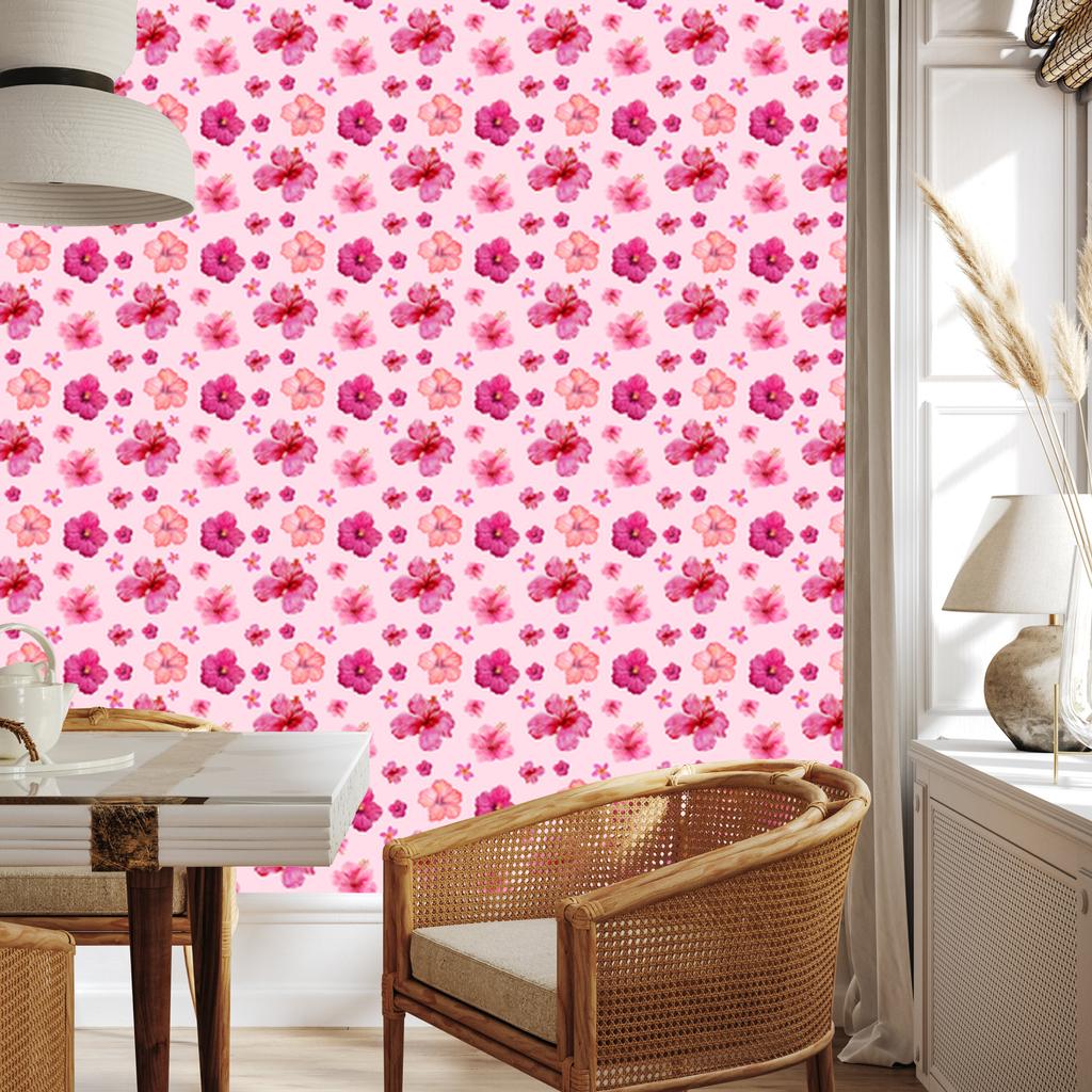 Powder Pink and Coral Flowers Wallpaper for Living Room and Bedroom 50x1000