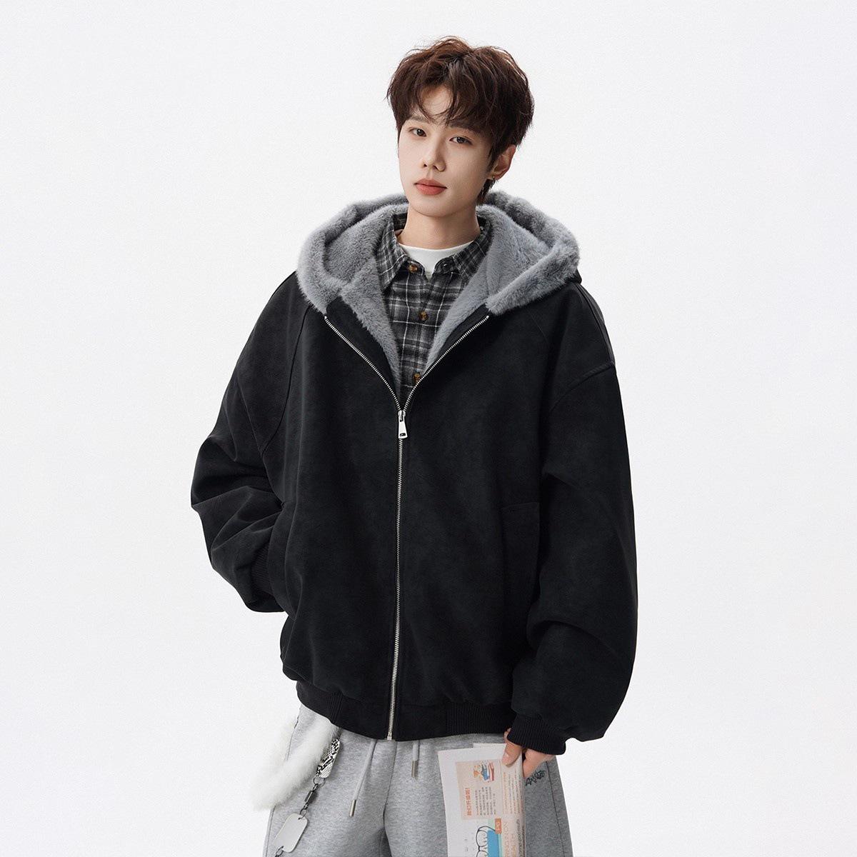 

Men s American Style Hooded Eagle Jacket with Fur Collar XXXL чорний
