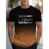 Camiseta masculina de cor degradê com estampa de letras Cavell, verão casual esportiva, top masculino moda respirável ao ar livre de manga curta
