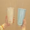 750ml Plastic Straw Cups Double-Layer with Straw Large Capacity Reusable Water Bottle for Drinking Coffee Mug Juice Milk Cup