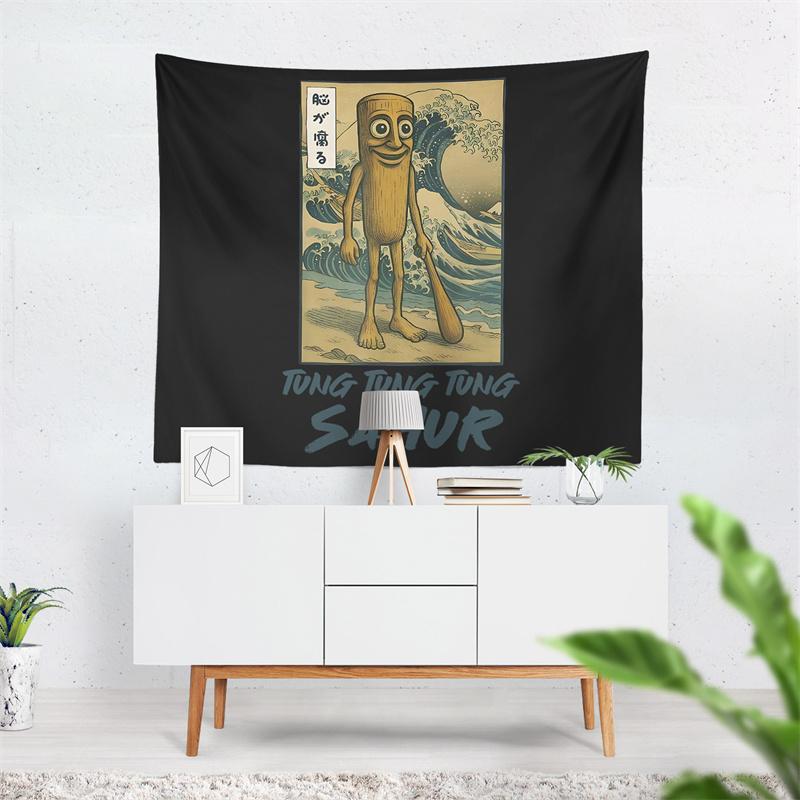 Aertemisi Tung Tung Tung Sahur Ukiyoe Japanese Style Tapestry Wall Hanging Art for Bedroom Living Room College Dorm Party
