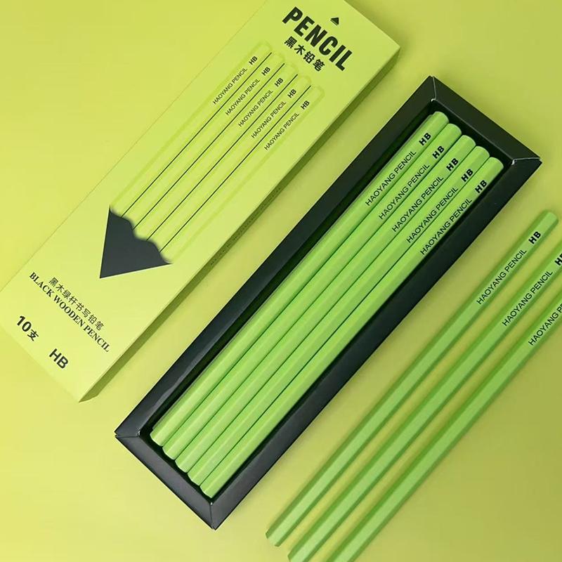 10 Stück/Set Neuer Grüner Schaft Schwarzes Holz Graphit Bleistift Set Hb Schwarze Mine Büro Schreibbleistift Geschenk Schreibwaren Niedliche Bleistifte