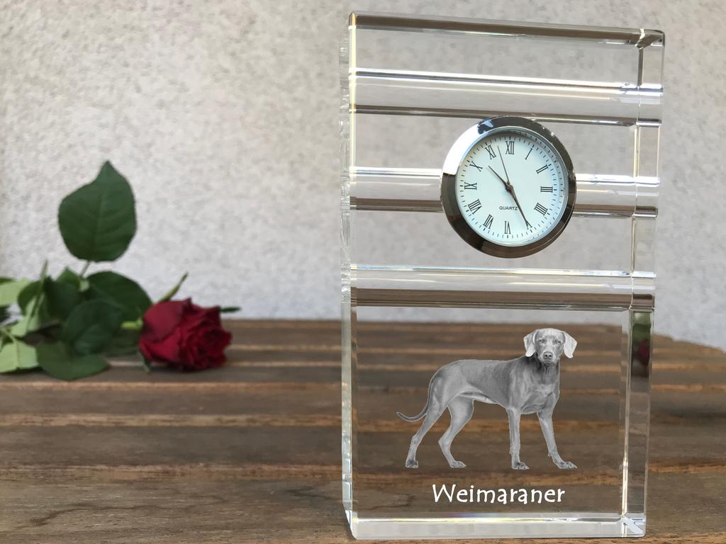 Weimaraner, Gray Ghost - Glass Clock with a Photo, Photo of a Dog In Crystal, Personalized Standing Office Clock by Art-Dog Brand