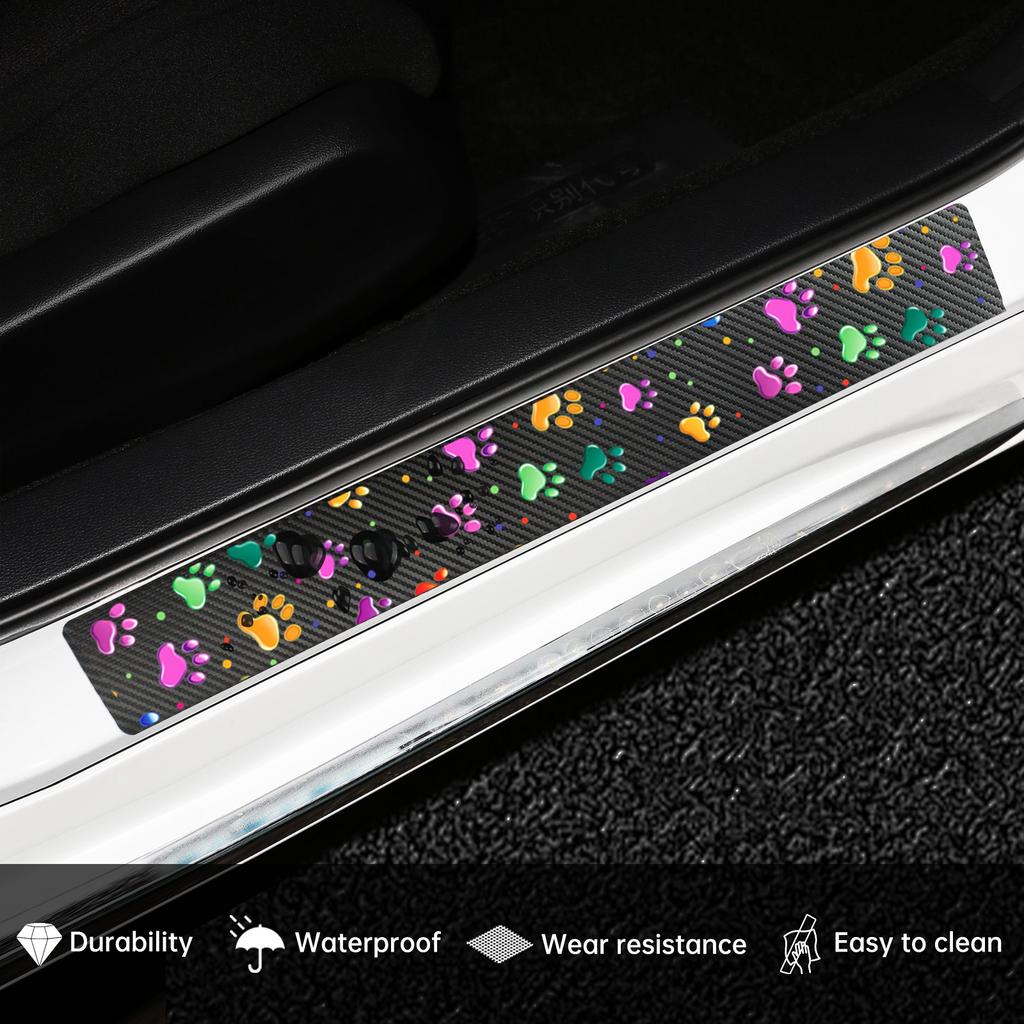 4Pcs Carbon Fiber Door Sill Protection Sticker Threshold Anti-abrasion and Waterproof Protective Film Car Exterior Accessories