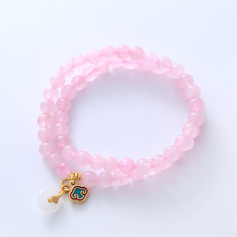 

Fashionable Sweet and Cute Pink Crystal Bracelet Double Circle Stacked Wearing Retro Safety Buckle Bracelet Accessories Gift розовый
