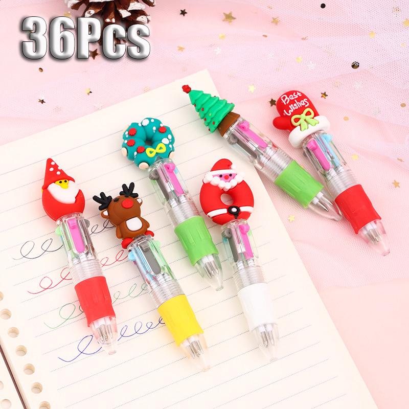 36PCS Mini 4Color Ballpoint Pen Gifts Christmas Elk Santa Snowman Pen Xmas Christmas Party New Year Guest Gifts Bag Fillers Student Prize Gift Writing
