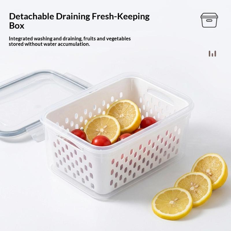 Plastic Fresh-Keeping Container Set With Lid Suitable For Refrigerator Filter Fresh-Keeping Fruits Vegetables Berries And Meat