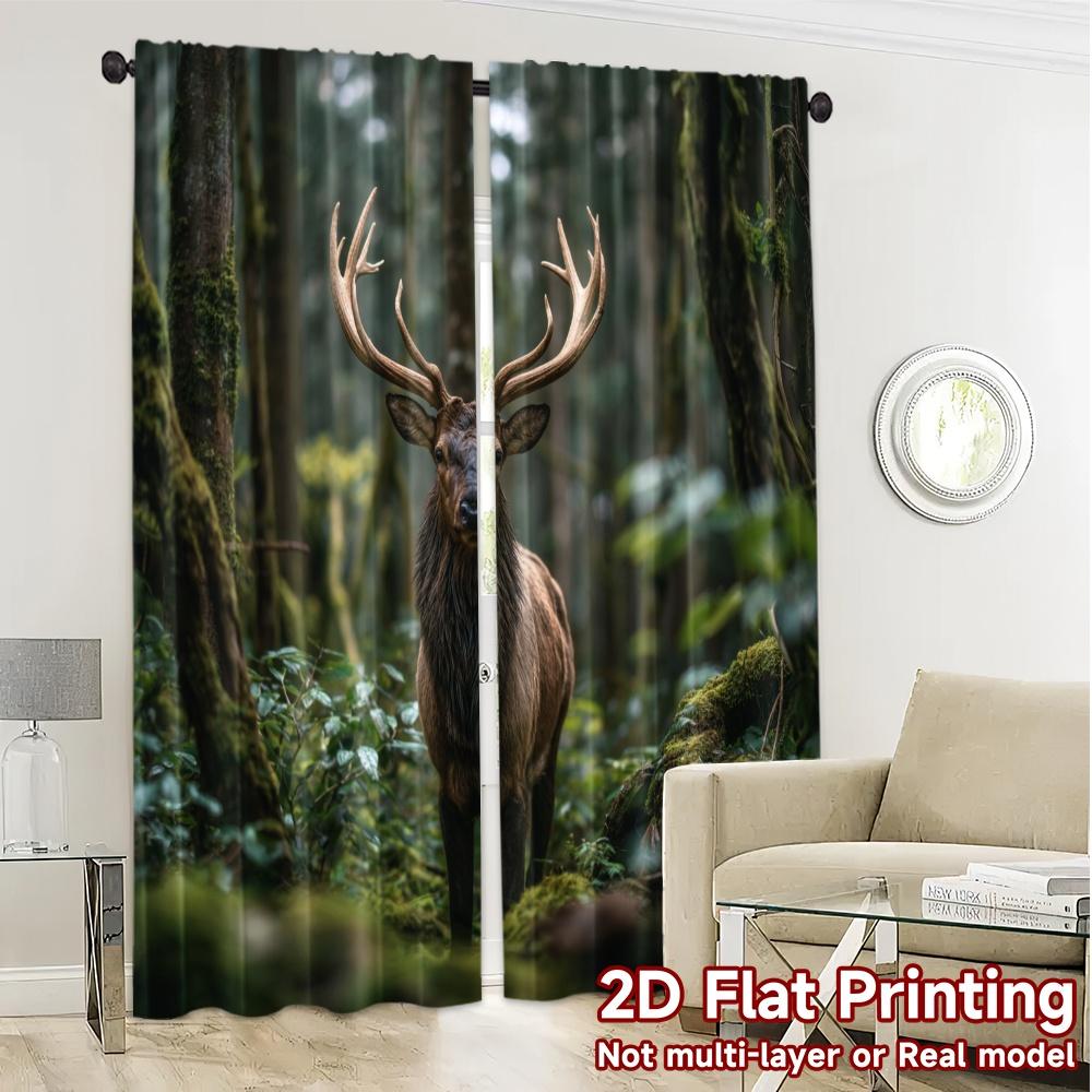 2pcs   2D FLAT PRINTING Curtains (Without Rod) Forest Majesty Contemporary Popular Curtains Fabric Curtains Outdoor Decorations
