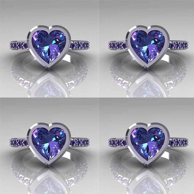 Stunning Fashion Purple Amethyst Heart Gem Wedding Ring For Elegant Brides