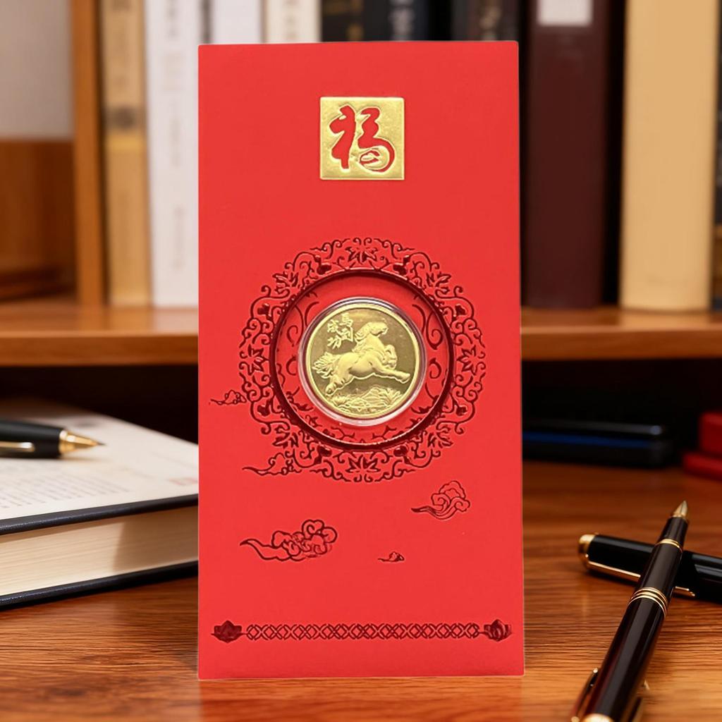 Rote Chinesische Umschläge 2026 Pferd Andenken-Päckchen Sammlermünze für Neujahr Jungen Mädchen Erwachsene Ältere Familie Freunde Winter