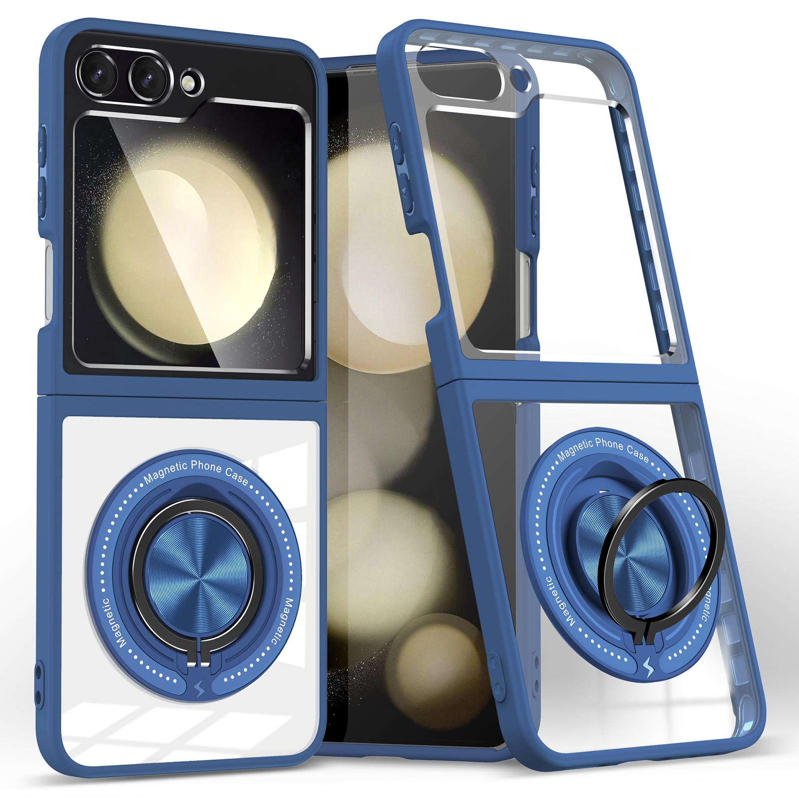 

For Samsung Galaxy Z Flip6 5G Magnetic Case TPU Frame Clear PC Back Kickstand Phone Cover Blue