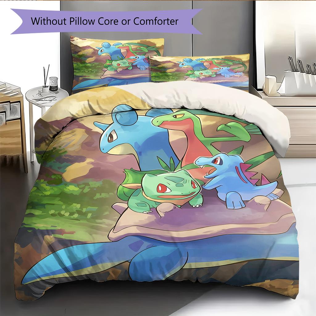 Pościel z Wzorem Pokémonów Dekoracja Domu Prezent Urodzinowy (1 * poszwa na kołdrę + 2 * poszewki na poduszki, bez rdzenia)