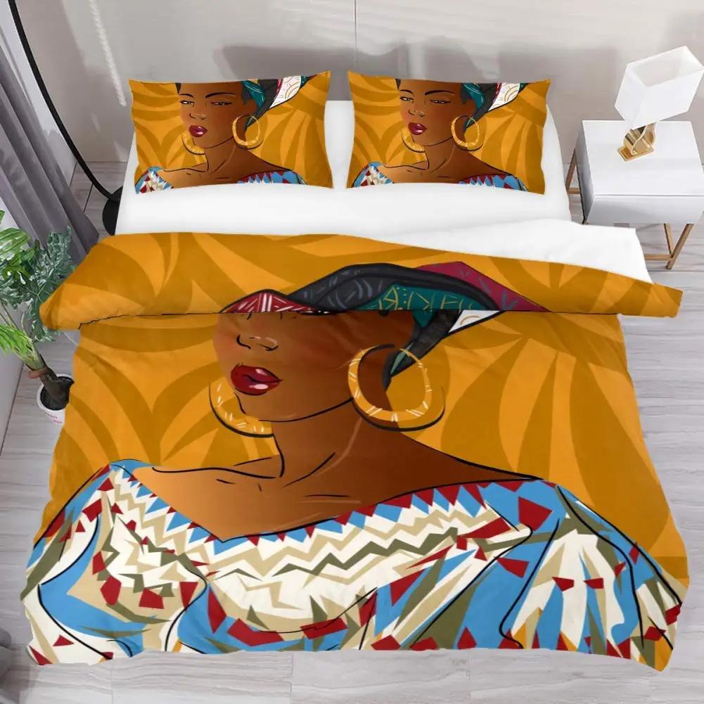 

African Woman Bedding Set Vintage Africa Country Comforter Cover For Kids Boys Girls Teens Boho Style Exotic Nation Microfiber EU Twin(135x200cm)