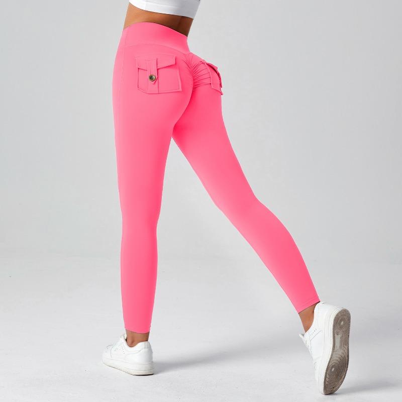 Tooling Hip Lift Yoga Pants High Waist Pocket Sports Fitness Pants Women's Nude High Elastic Running Quick Drying Sports Leggings