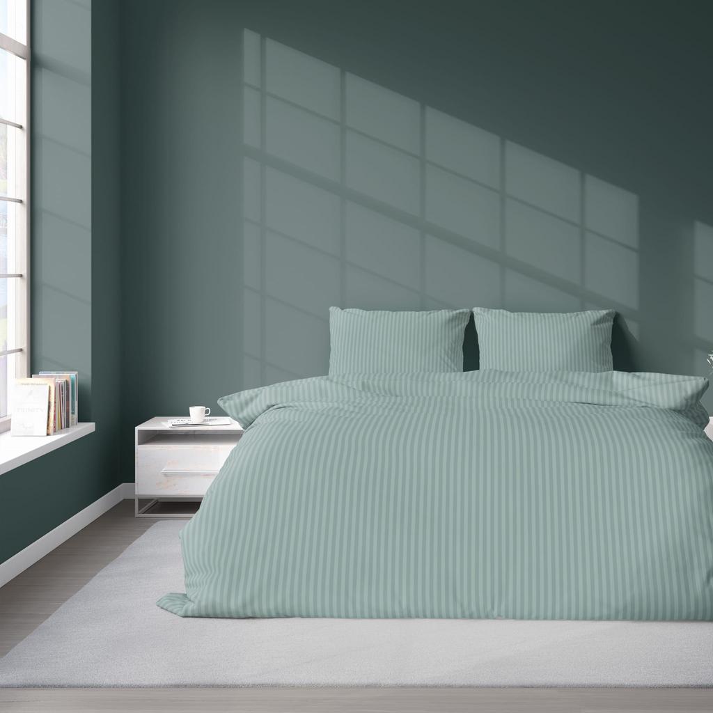 Satin bedding set 220x200 smooth with premium stripes mint