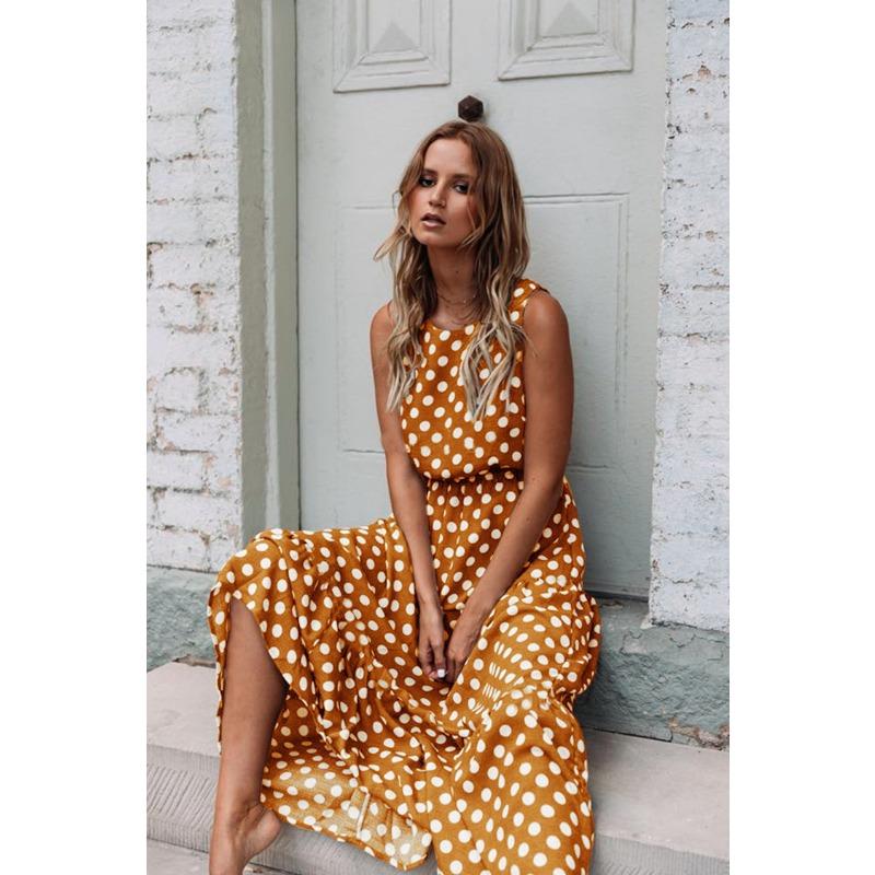 

IHUASU Fashion Summer Spring Sleeveless O-Neck Casual Dresses Unique design S жёлтый