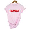 Honey Letter Print T Shirt Women Summer Clothes Short Sleeve O Neck Yellow Tshirt Tee