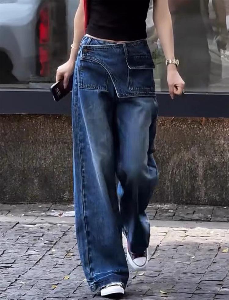 Plus Size High Waist American Style Women's Jeans - Spring/Autumn Loose Straight Wide-Leg for Pear Shape.