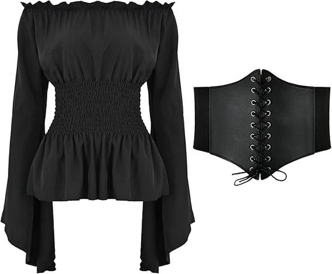 2020wish Damen Langarm Renaissance Mittelalter Tops & Accessoires